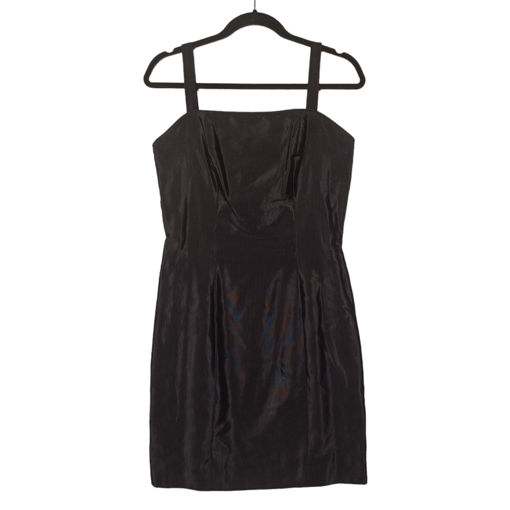 ROBIN Black Sleeveless Ribbed Knee Length Sheath Cocktail Dress Small